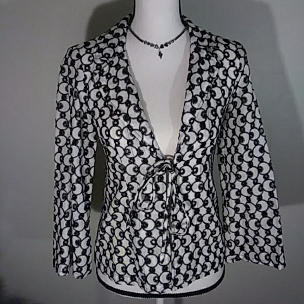 Peck & Peck Womens White Black Eyelet Jacket